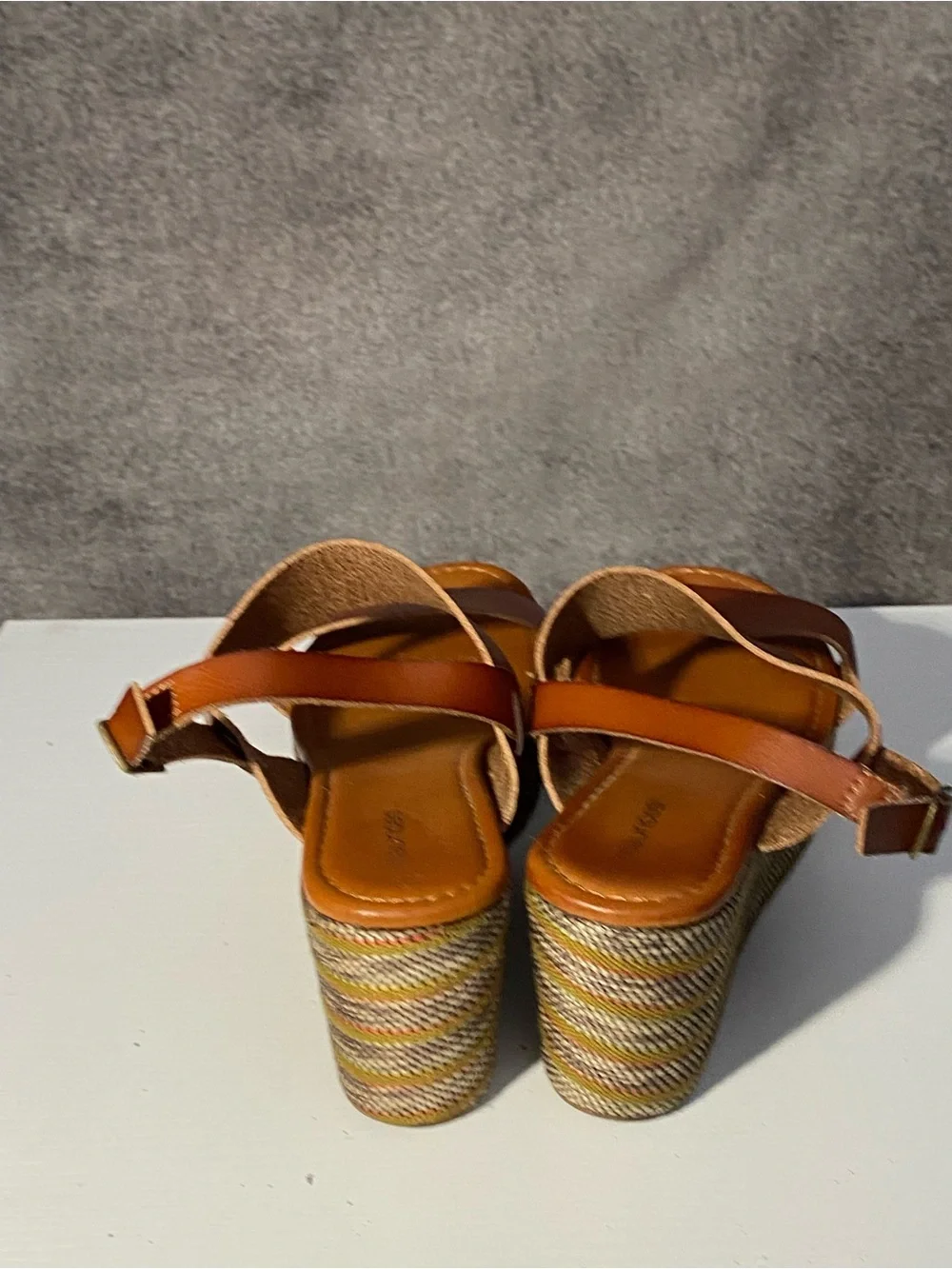 Maurices Women’s Striped Platform Wedge Sandals Brown Honey Ankle Strap Size 9M